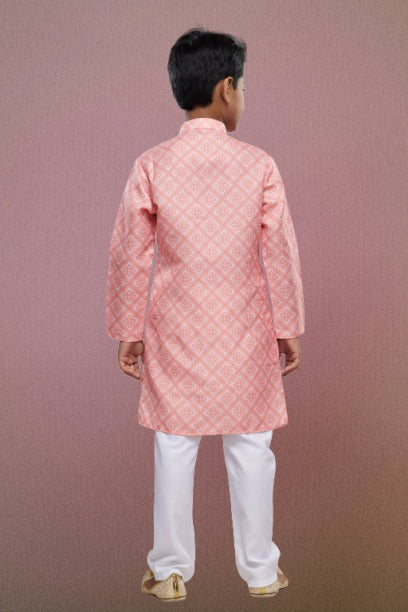 Raivat Ethnic Cotton Digital Print Kids Kurta Pajama In Peach Colour