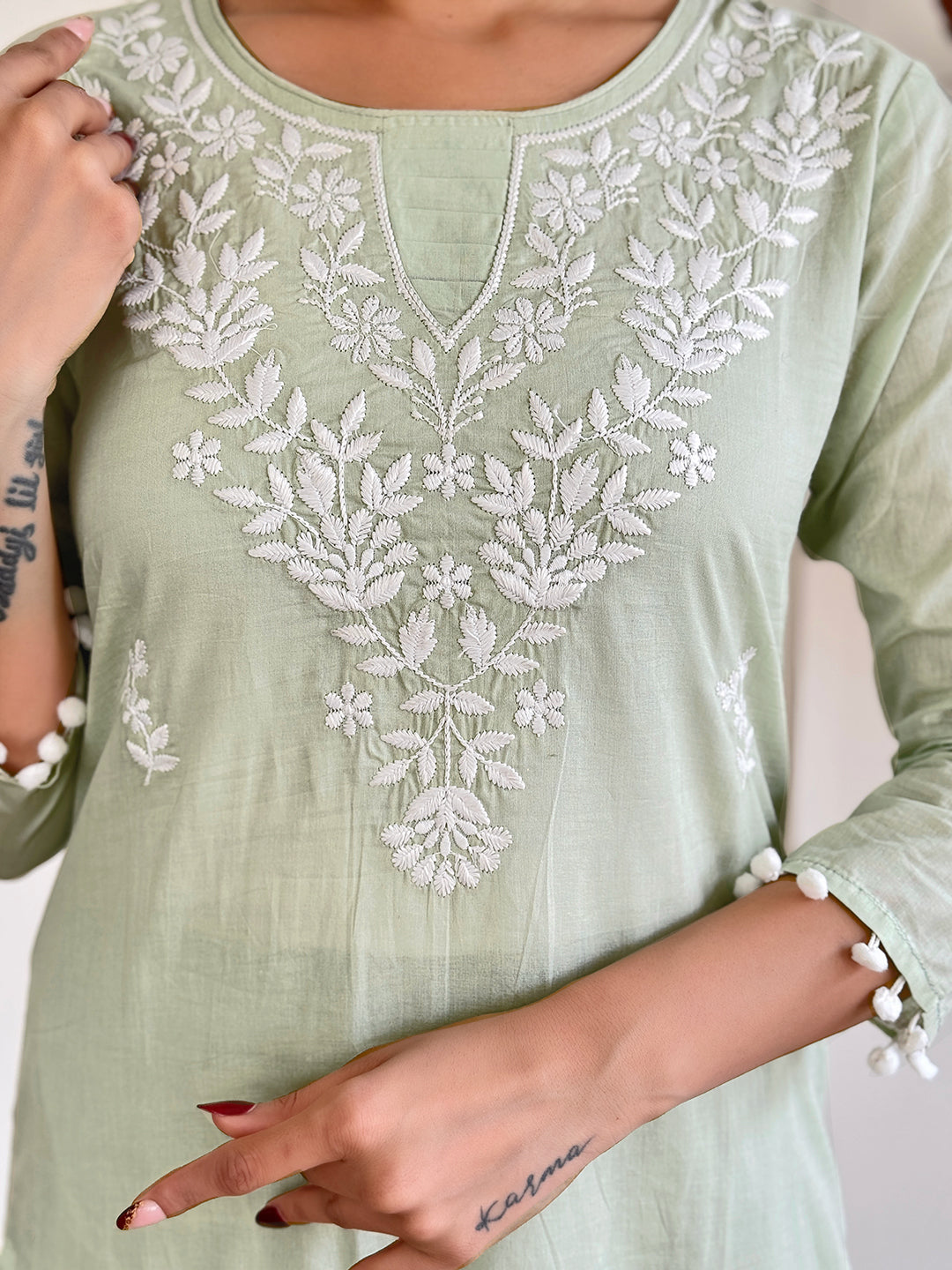 The52 Gorgeous Chikankari Work with Pure Cotton Fabric Straight Kurta, Pant and Dupatta Set