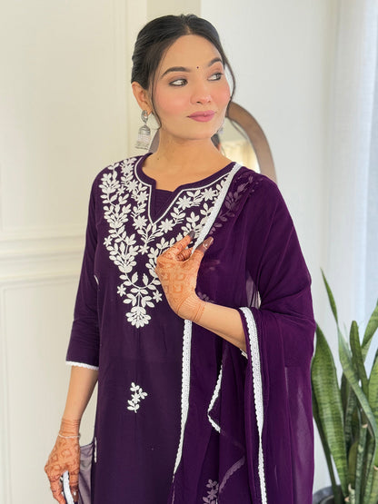 The52 Gorgeous Chikankari Work with Pure Cotton Fabric Straight Kurta, Pant and Dupatta Set