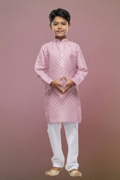 Raivat Ethnic Cotton Digital Print Kids Kurta Pajama In Onion Pink Colour