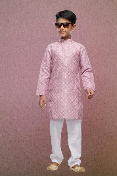 Raivat Ethnic Cotton Digital Print Kids Kurta Pajama In Onion Pink Colour