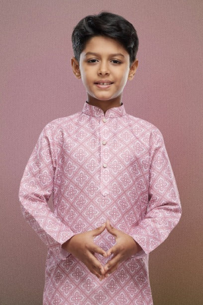 Raivat Ethnic Cotton Digital Print Kids Kurta Pajama In Onion Pink Colour