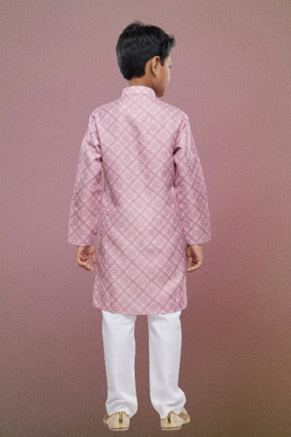 Raivat Ethnic Cotton Digital Print Kids Kurta Pajama In Onion Pink Colour