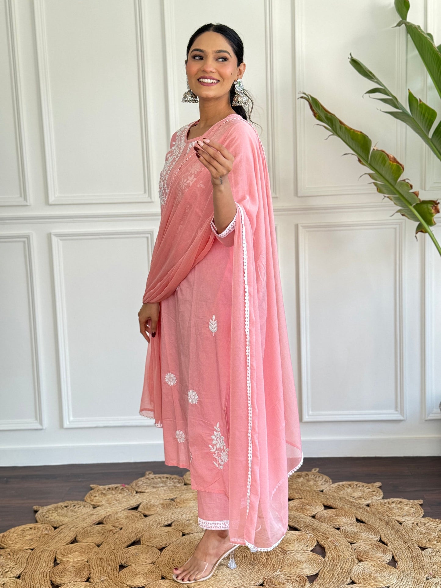 The52 Chikankari Work with Pure Cotton Fabric Straight Kurta, Pant and Dupatta Set