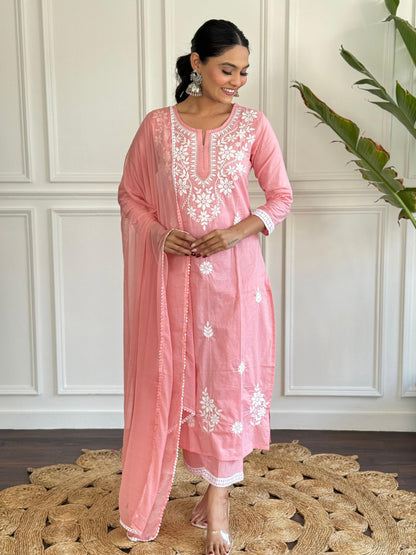 The52 Chikankari Work with Pure Cotton Fabric Straight Kurta, Pant and Dupatta Set