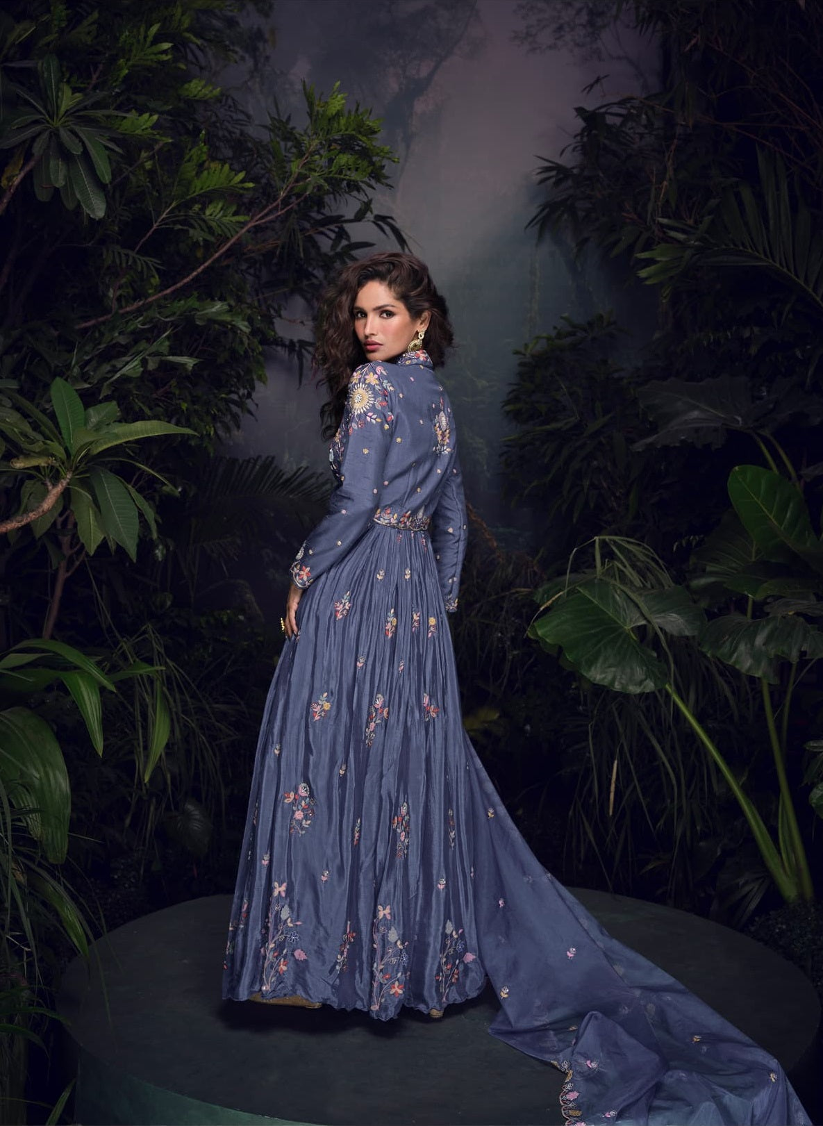 Anaita Dark Lavender Heavy Chinon With Embroidery Stitched Gown