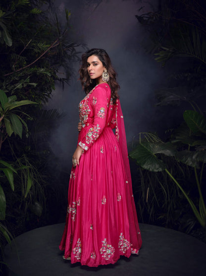 Anaita Pink Heavy Chinon With Embroidery Stitched Gown