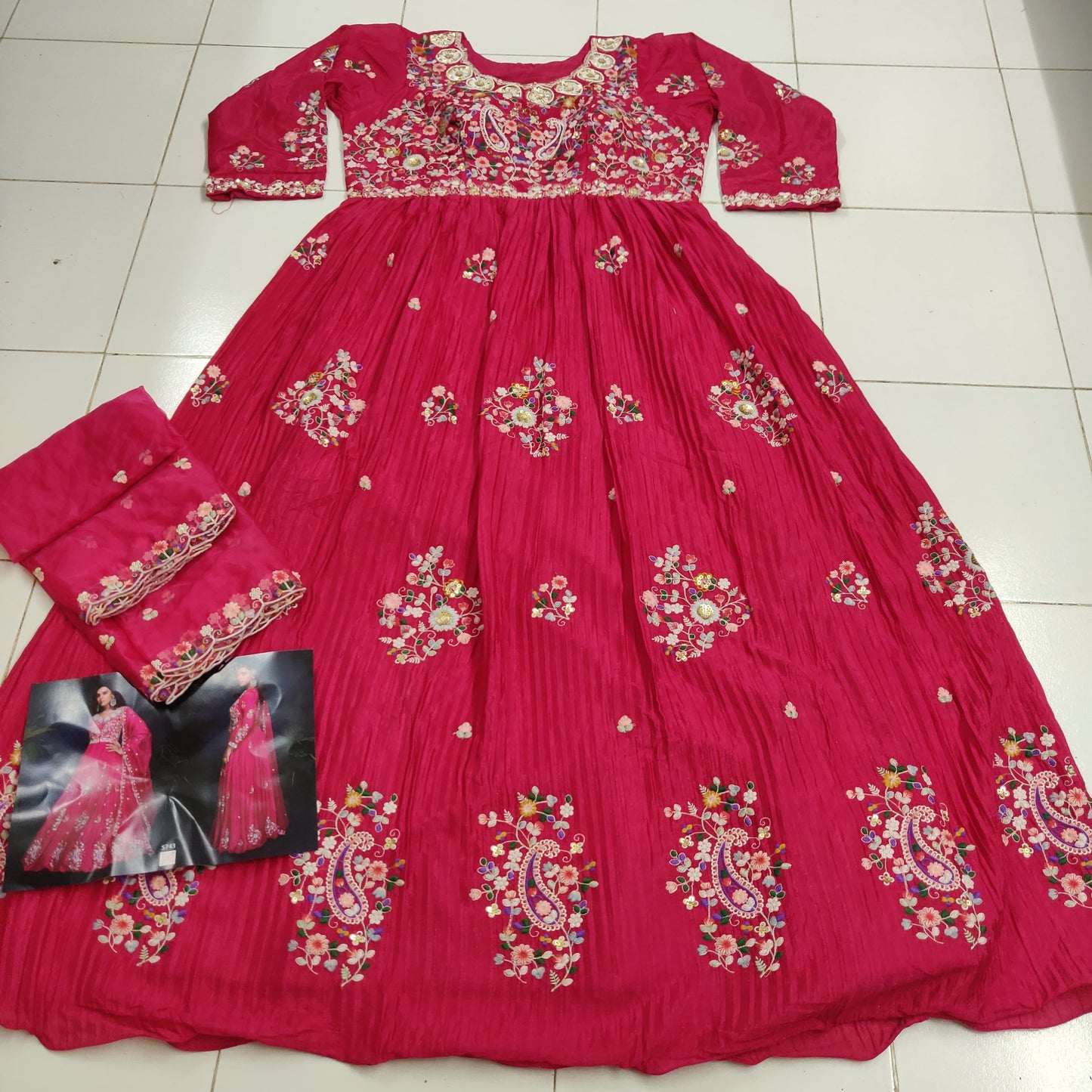 Anaita Pink Heavy Chinon With Embroidery Stitched Gown
