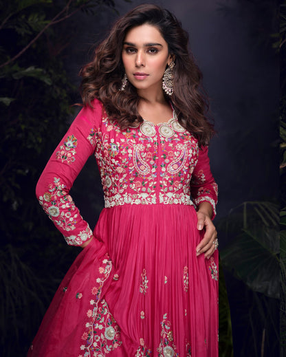 Anaita Pink Heavy Chinon With Embroidery Stitched Gown