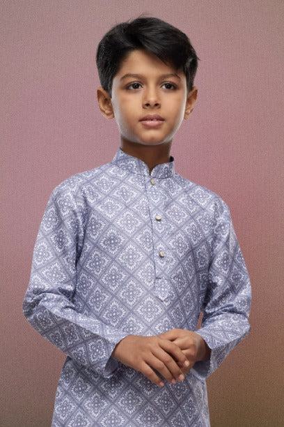 Raivat Ethnic Cotton Digital Print Kids Kurta Pajama In Grey Colour