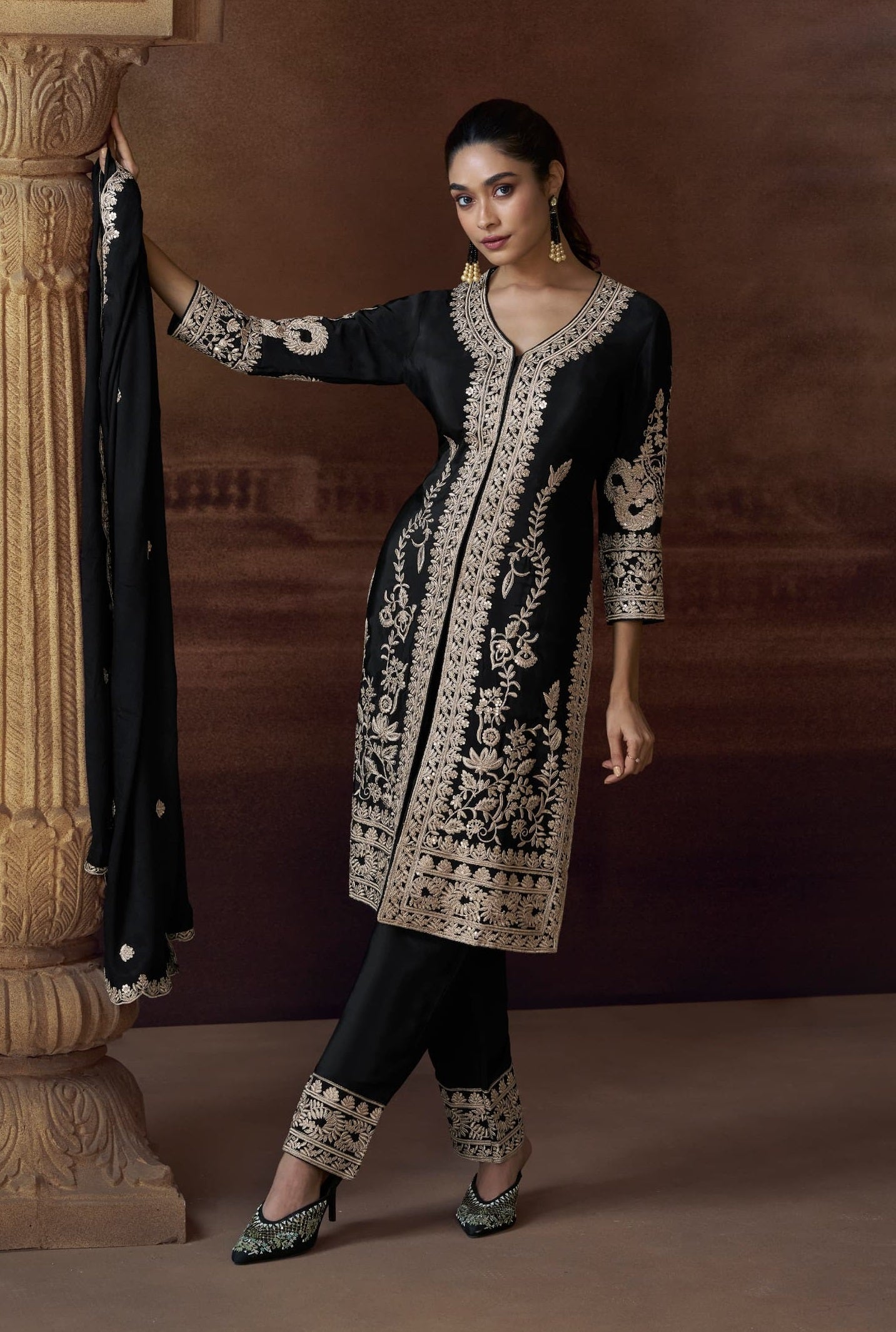 Anaita Black Heavy Chinon Stitched Salwar Suit With Sequence Embroidery Work
