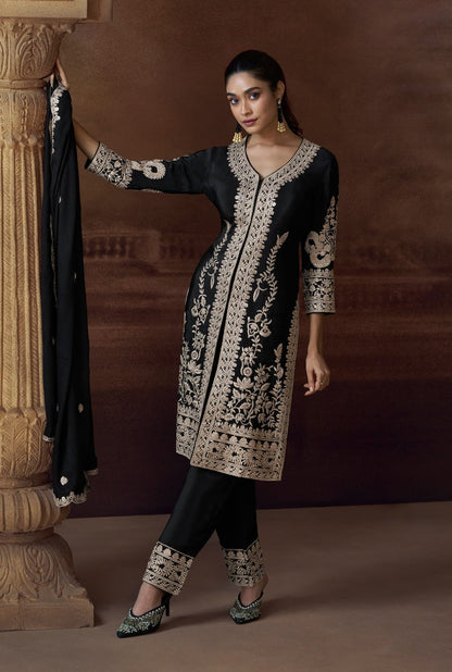 Anaita Black Heavy Chinon Stitched Salwar Suit With Sequence Embroidery Work
