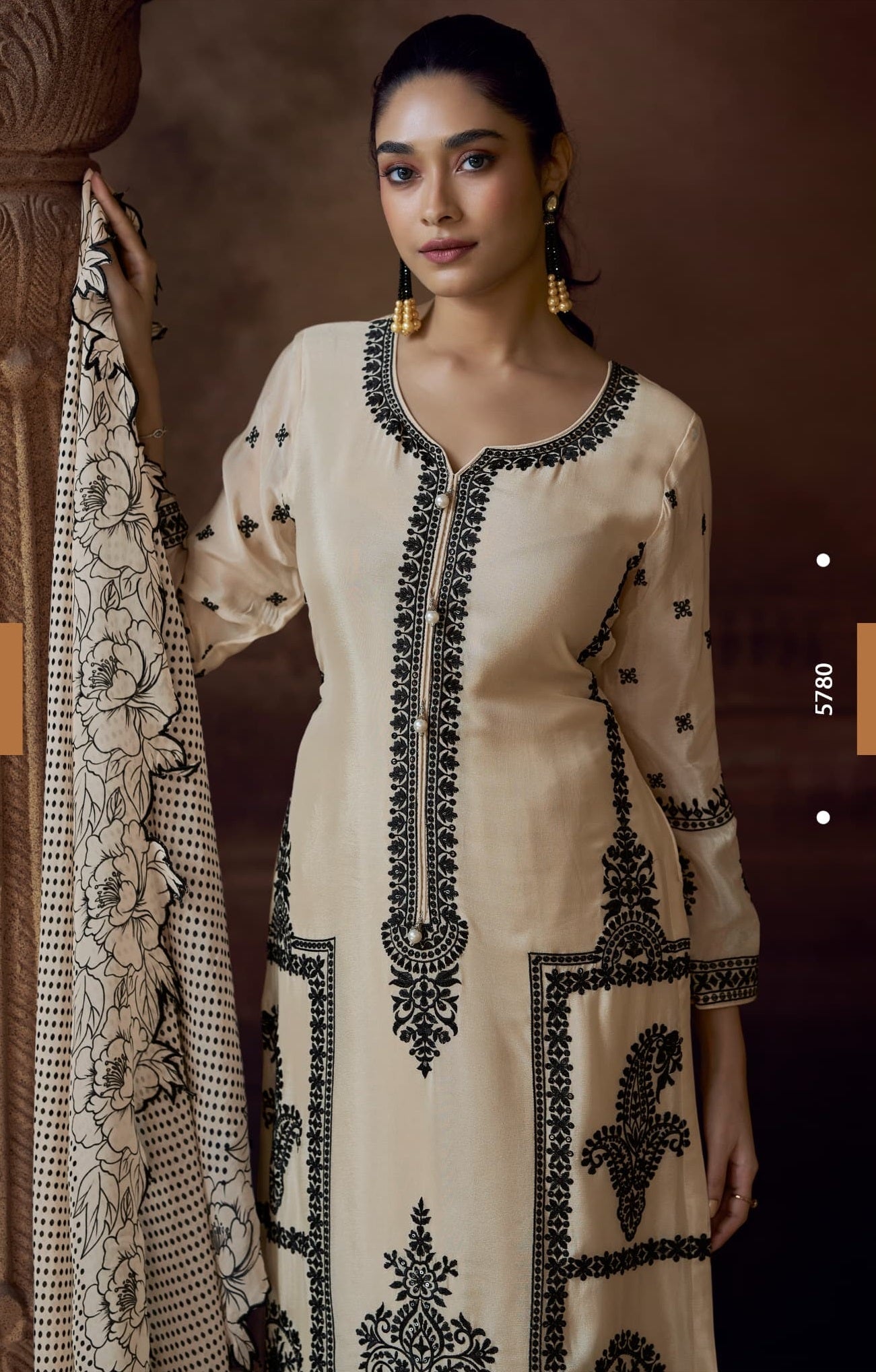 Anaita Beige Heavy Chinon Stitched Salwar Suit With Sequence Embroidery Work