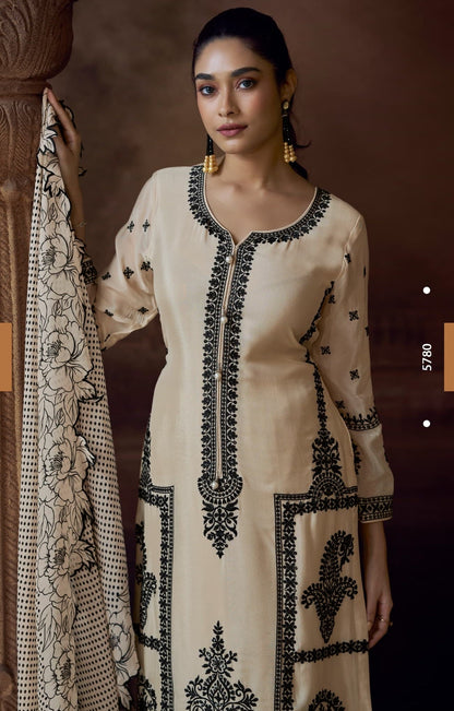 Anaita Beige Heavy Chinon Stitched Salwar Suit With Sequence Embroidery Work