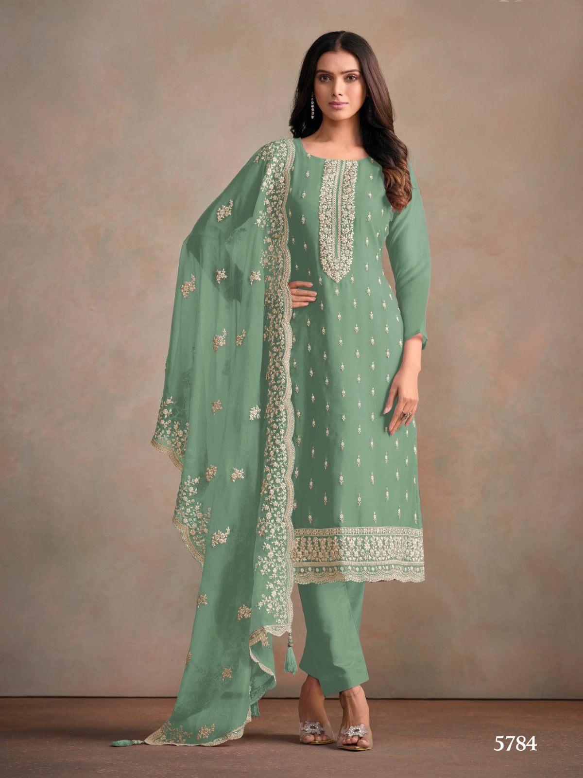 Anaita Light Teal Heavy Organza With Embroidery Straight Salwar Suit