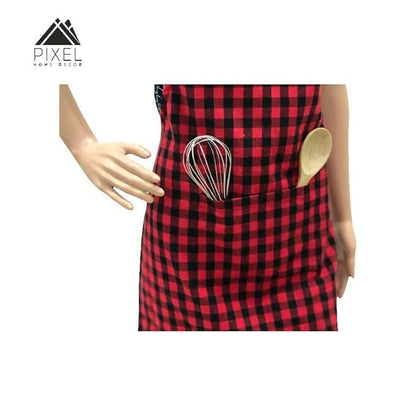 Pixel Home Cotton Apron Check Kitchen-Red Checked