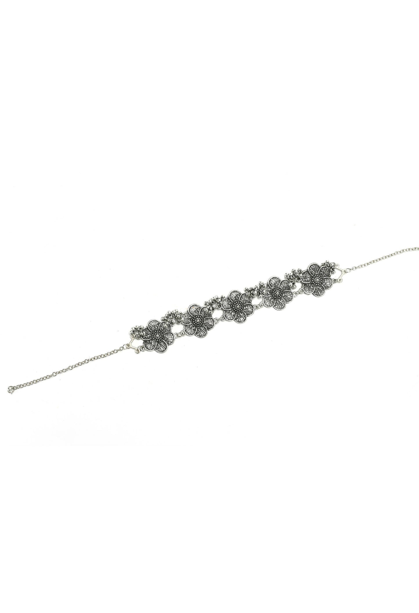 Mominos Fashion Johar Kamal Silver-Plated Brass Finish Floral Desgin Choker For Women