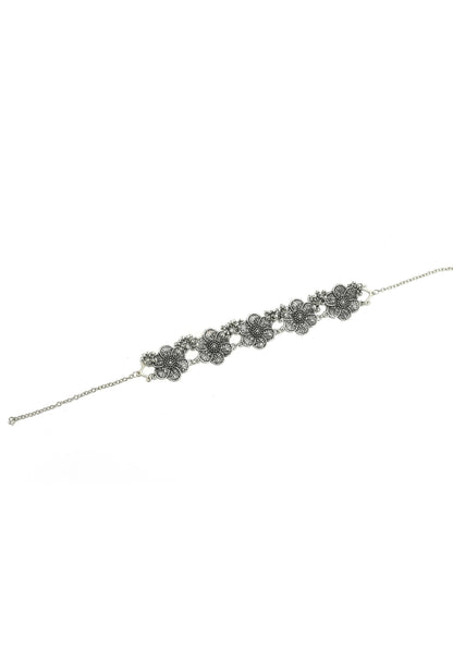 Mominos Fashion Johar Kamal Silver-Plated Brass Finish Floral Desgin Choker For Women