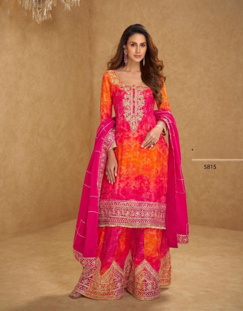 Anaita Orange Chinon Stitched Suit With Embroidery Work