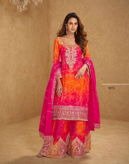 Anaita Orange Chinon Stitched Suit With Embroidery Work