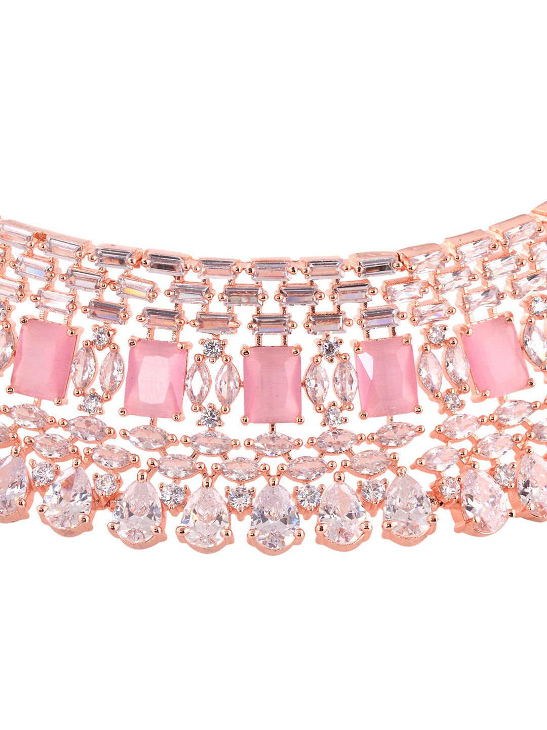 Saraf RS Jewellery Rose Gold-Polished & Pink AD Studded Handcrafted Jewellery Set