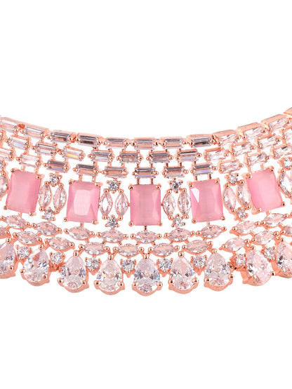 Saraf RS Jewellery Rose Gold-Polished & Pink AD Studded Handcrafted Jewellery Set