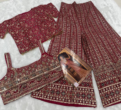 Anaita Magenta Georgette Stitched 3 Piece Set With Embroidery Zarkan Work