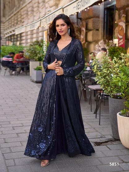 Anaita Grey Georgette Stitched Shrug Suit With Embroidered Sequins Work