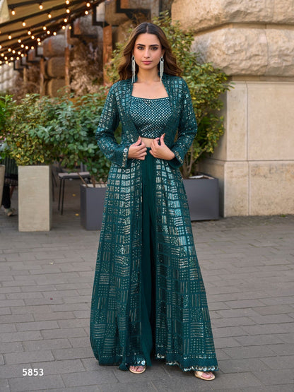 Anaita Emerald Georgette Stitched Shrug Suit With Embroidered Sequins Work