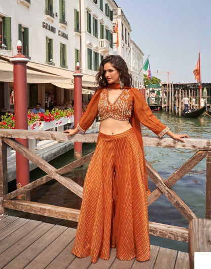 Anaita Orange Silk Stitched Suit With Embroidery Work