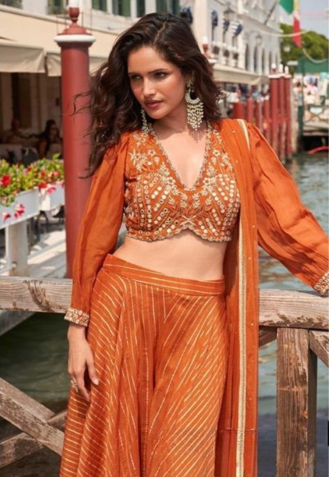 Anaita Orange Silk Stitched Suit With Embroidery Work