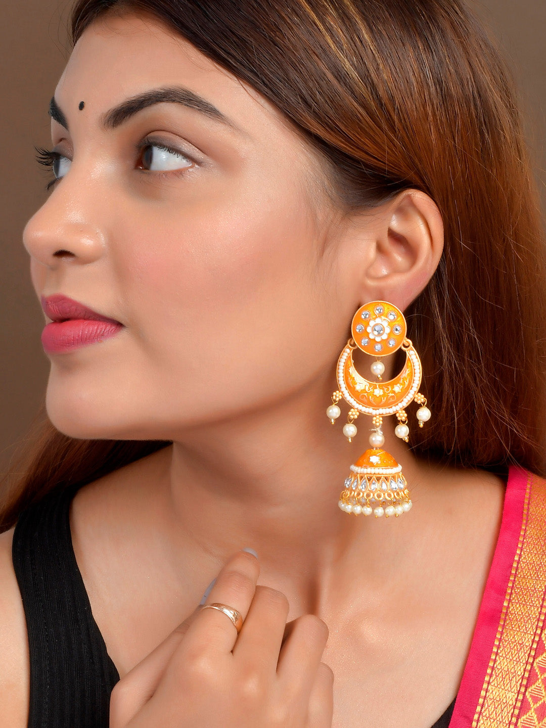 Shoshaa Orange Dome Shaped Jhumkas Earrings