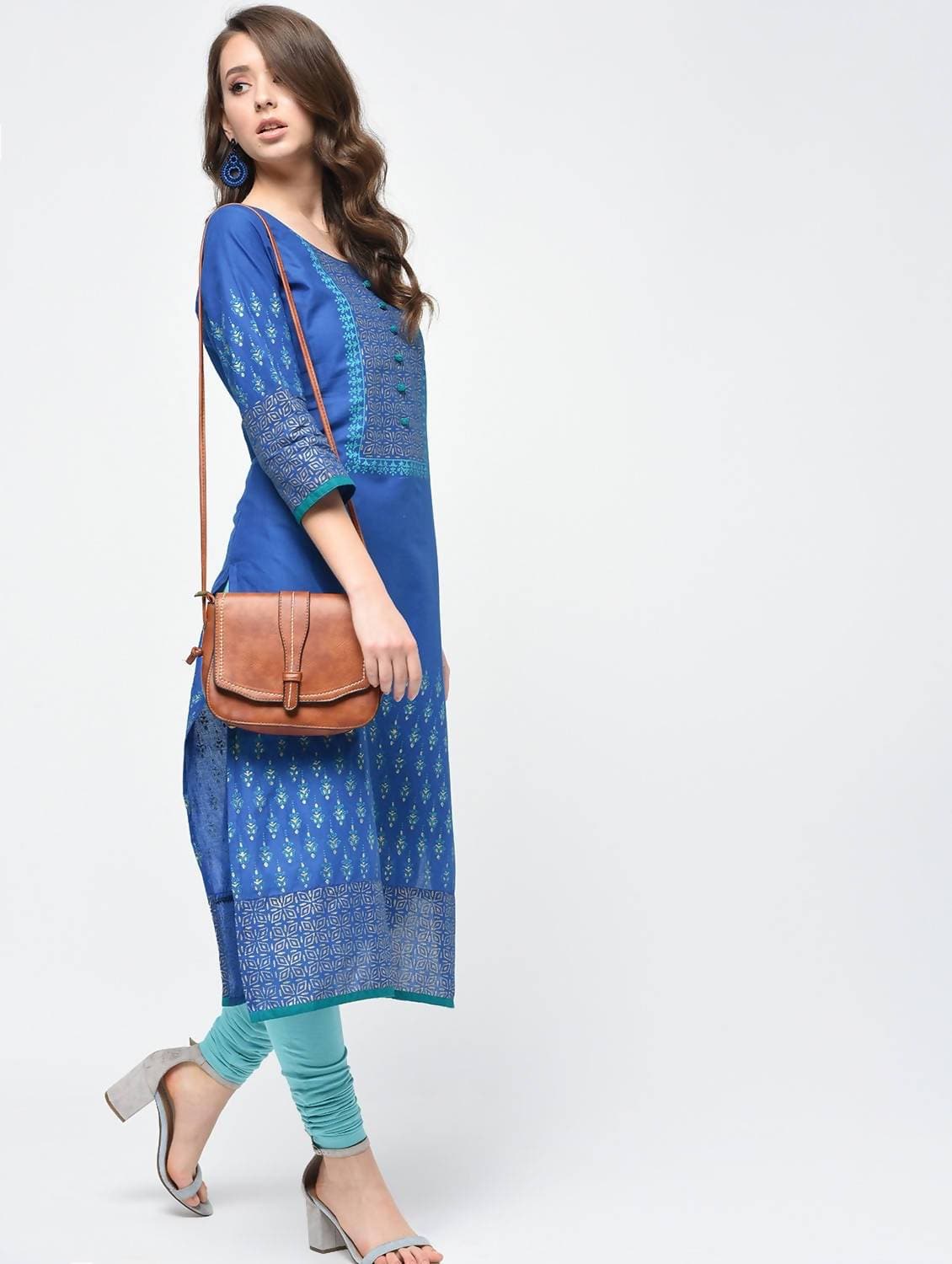 Indian Clothing Cheera Hand Block Print Royal Blue Color Straight Kurta