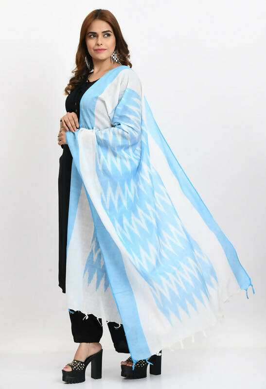 Mominos Fashion Moeza Women's Handloom Cotton Ikkat Sky Blue Dupatta