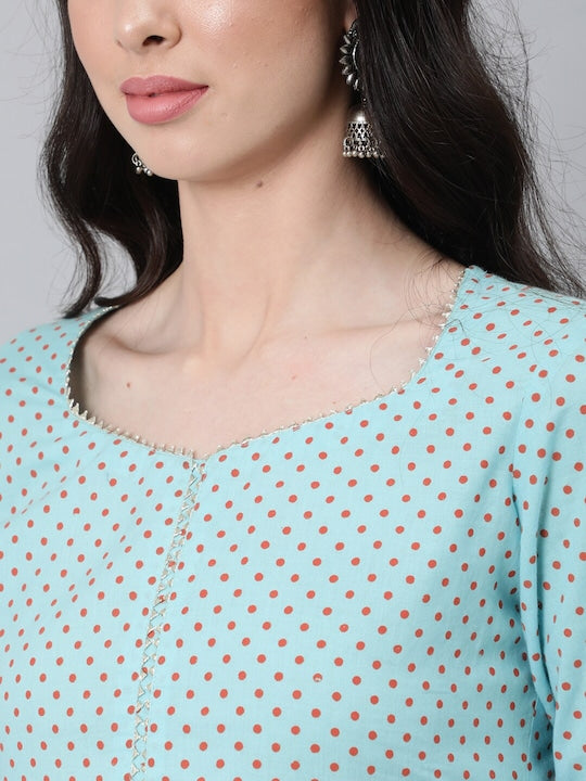 Anubhutee Women Blue Empire Pure Cotton Kurta with Sharara & With Dupatta