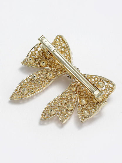 Panash Women Gold-Toned & White Embellished Bow-Shaped Alligator Hair Clip