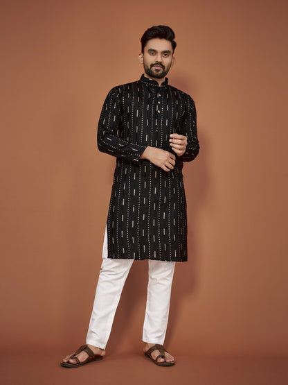 Anaita Black Embroidered Cotton Straight Kurta