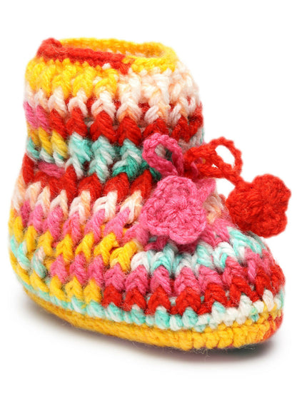 Chutput Kids Woollen Hand Knitted Self Desgin Detailed Booties - Multi