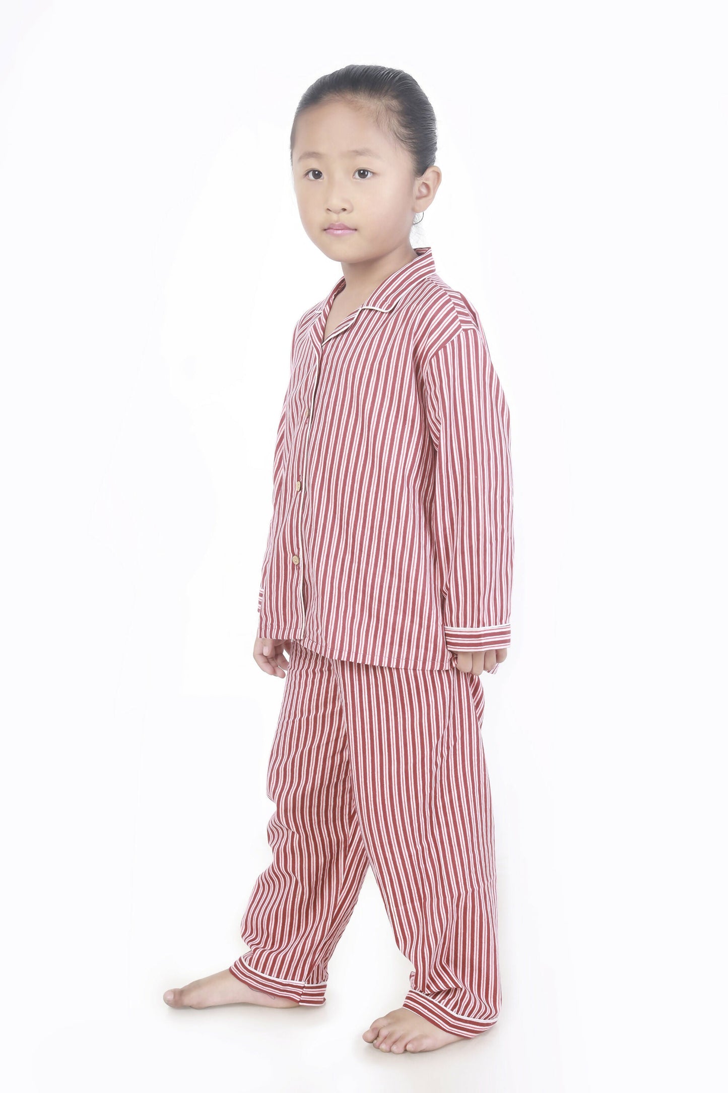 Breathables Kids Cotton Night Suit – Red & White Striped Shirt & Pyjama Co-Ord Set For Boys & Girls
