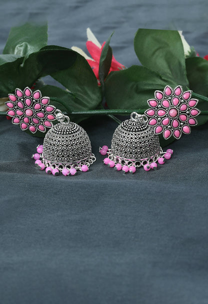 Mominos Fashion Joharkamal Kundan work Jhumka with Baby Pink Beads