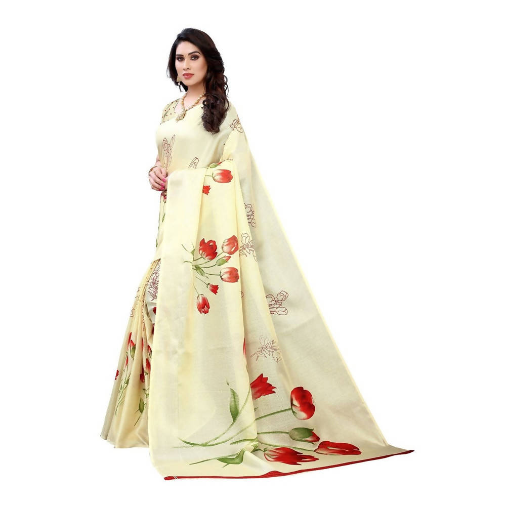 Vamika Printed Jute Silk Cream Saree (Elisa Cream)