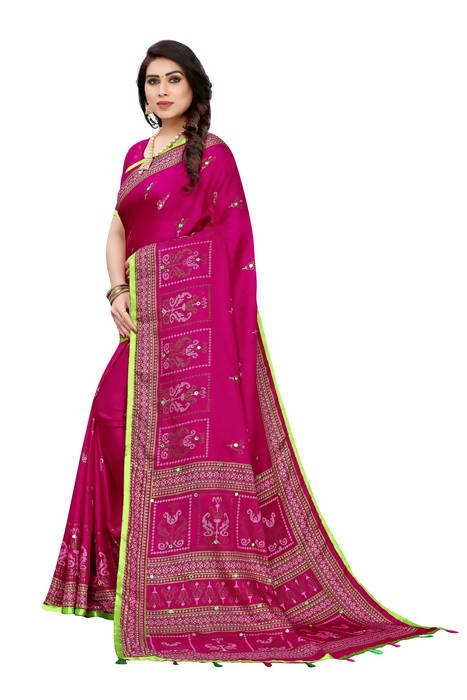 Vamika Embroidery Pink Jute Silk Saree (Jhulka Pink)