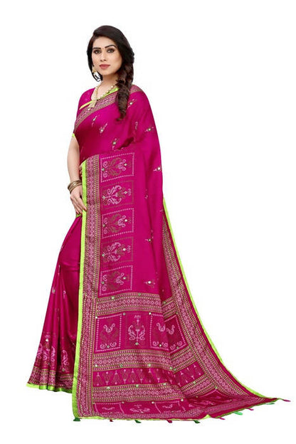 Vamika Embroidery Pink Jute Silk Saree (Jhulka Pink)