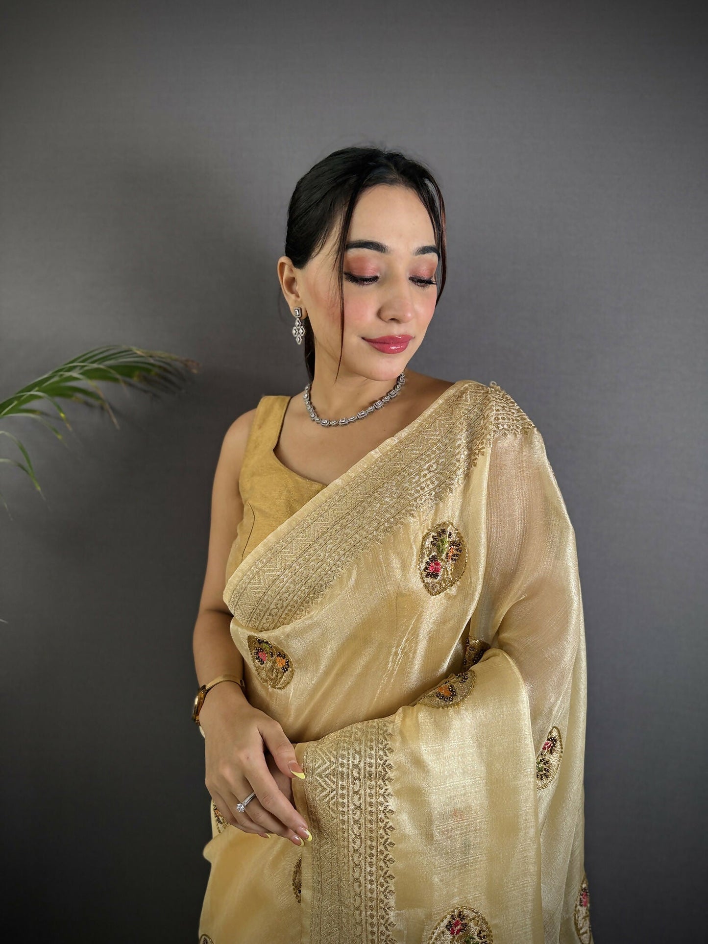 Joban Fashion Light Yellow Handloom Banarasi Organza Silk Khatali Butta Work Saree