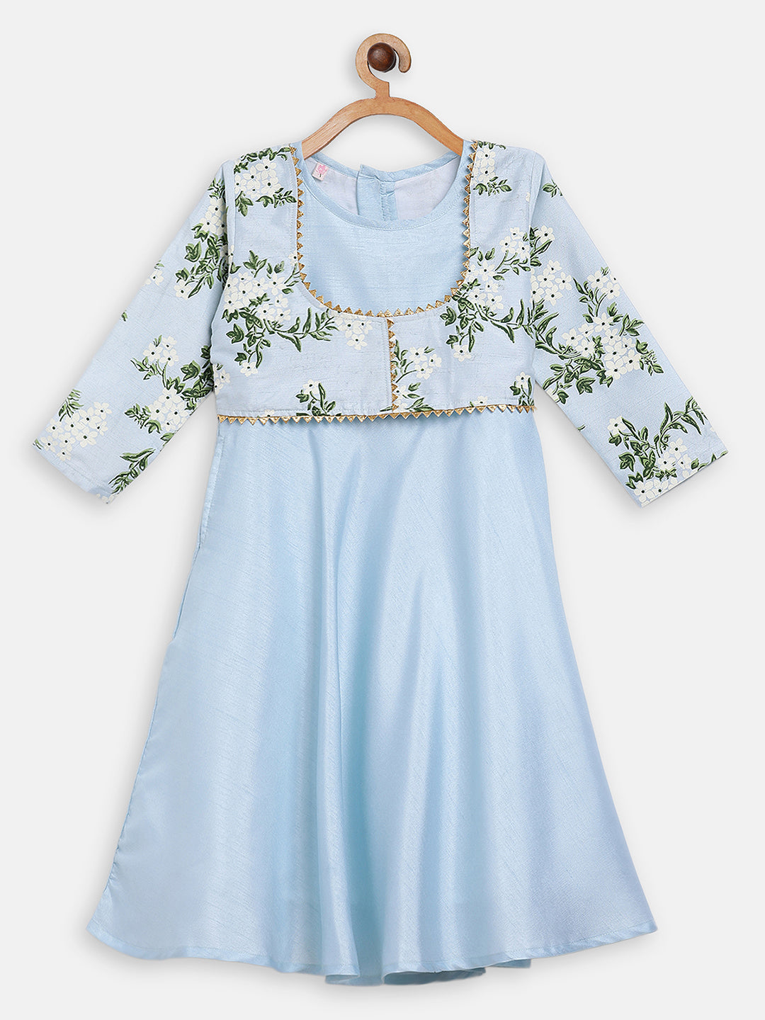 Ahalyaa Blue Poly Silk A Line Girl's Kurta