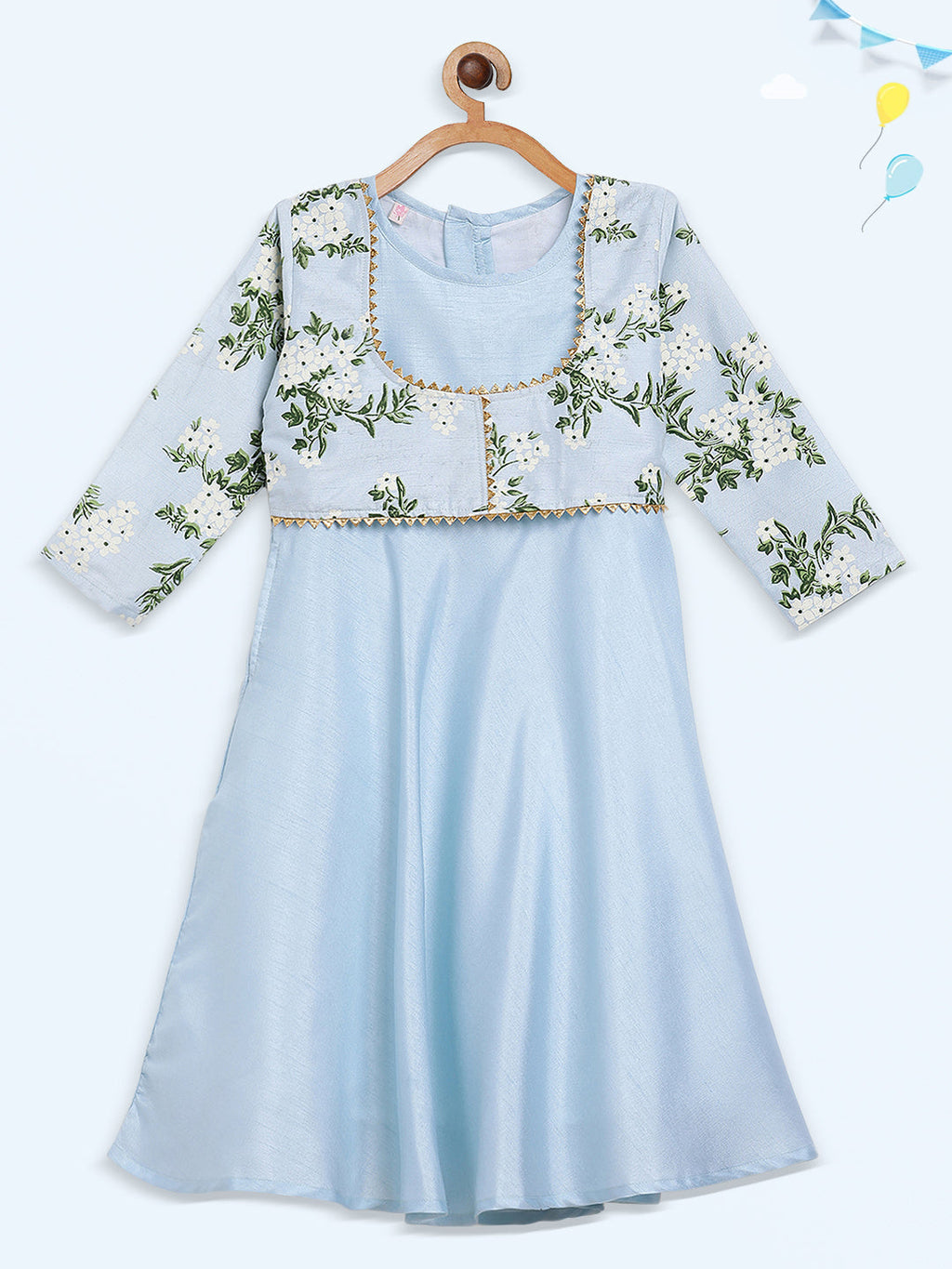 Ahalyaa Blue Poly Silk A Line Girl's Kurta