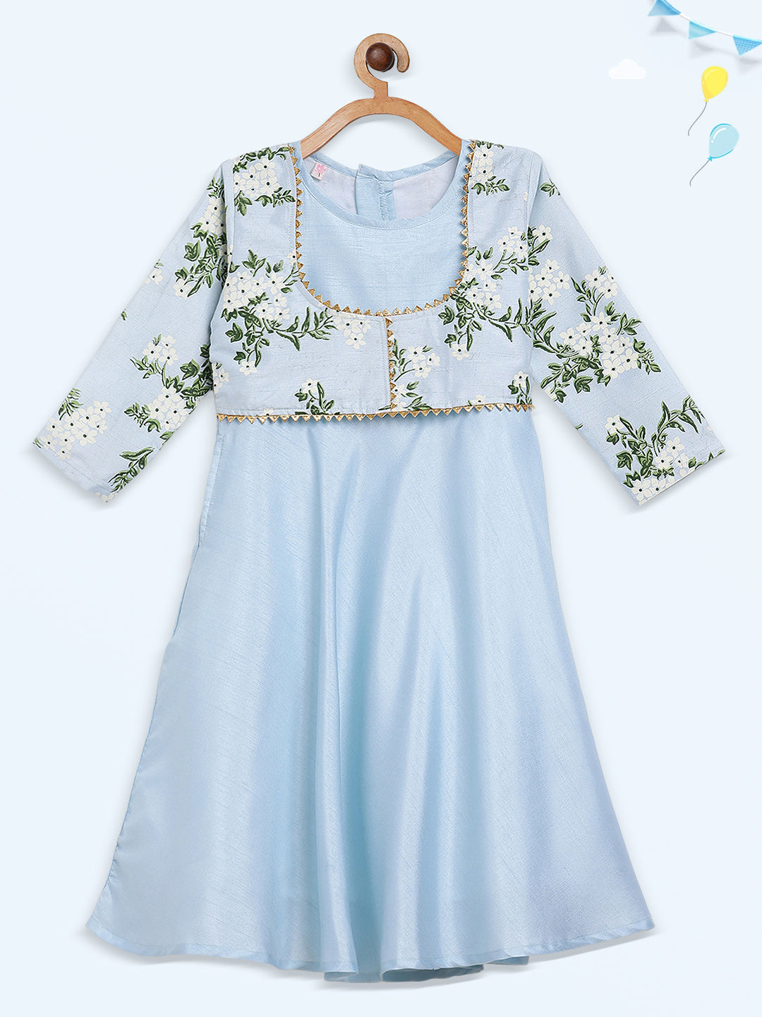 Ahalyaa Blue Poly Silk A Line Girl's Kurta