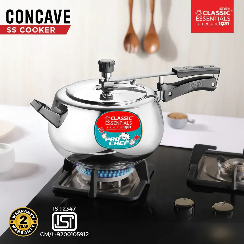 Classic Essentials Pro Chef Concave Stainless Steel Pressure Cooker - 5L