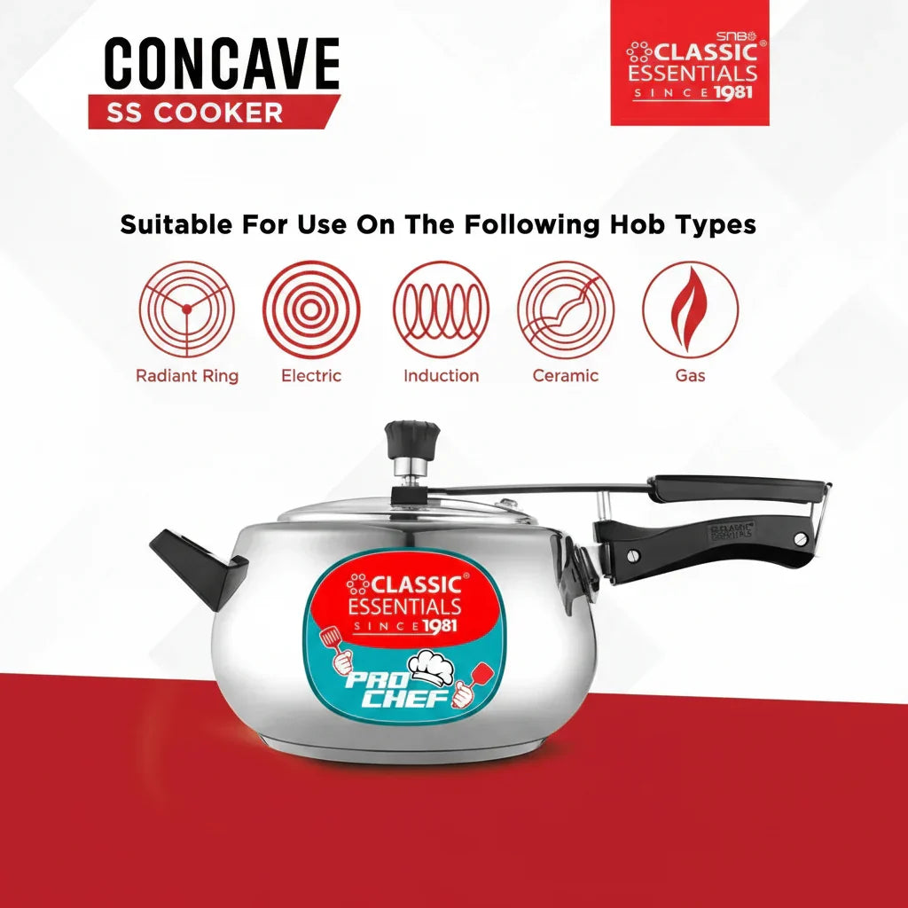 Classic Essentials Pro Chef Concave Stainless Steel Pressure Cooker - 5L