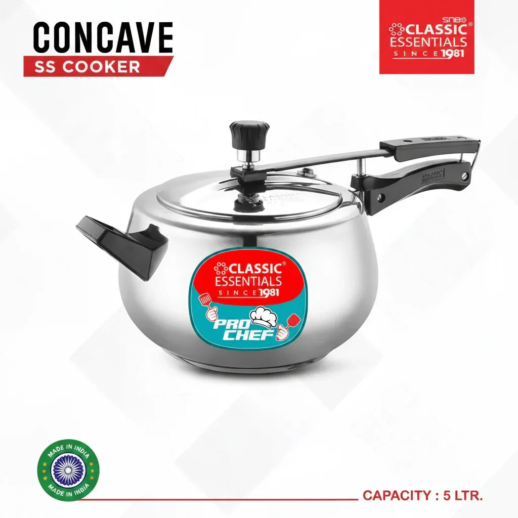 Classic Essentials Pro Chef Concave Stainless Steel Pressure Cooker - 5L